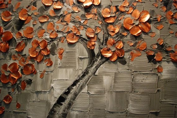 Original Copper Cherry Blossom Tree Modern Abstract Landscape, Impasto Textured painting palette knife art by susanna shap (MADE2ORDER)