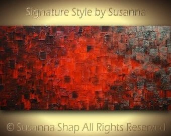 Original Red and black Modern Art Abstract painting, Geometric Squares Impasto Textured palette knife art by susanna shap (MADE2ORDER)