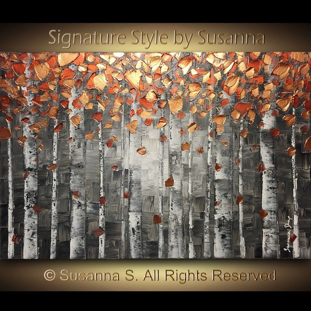 Original Copper Foliage Birch trees aspen Landscape Modern Abstract Impasto Textured painting palette knife art by susanna shap (MADE2ORDER)