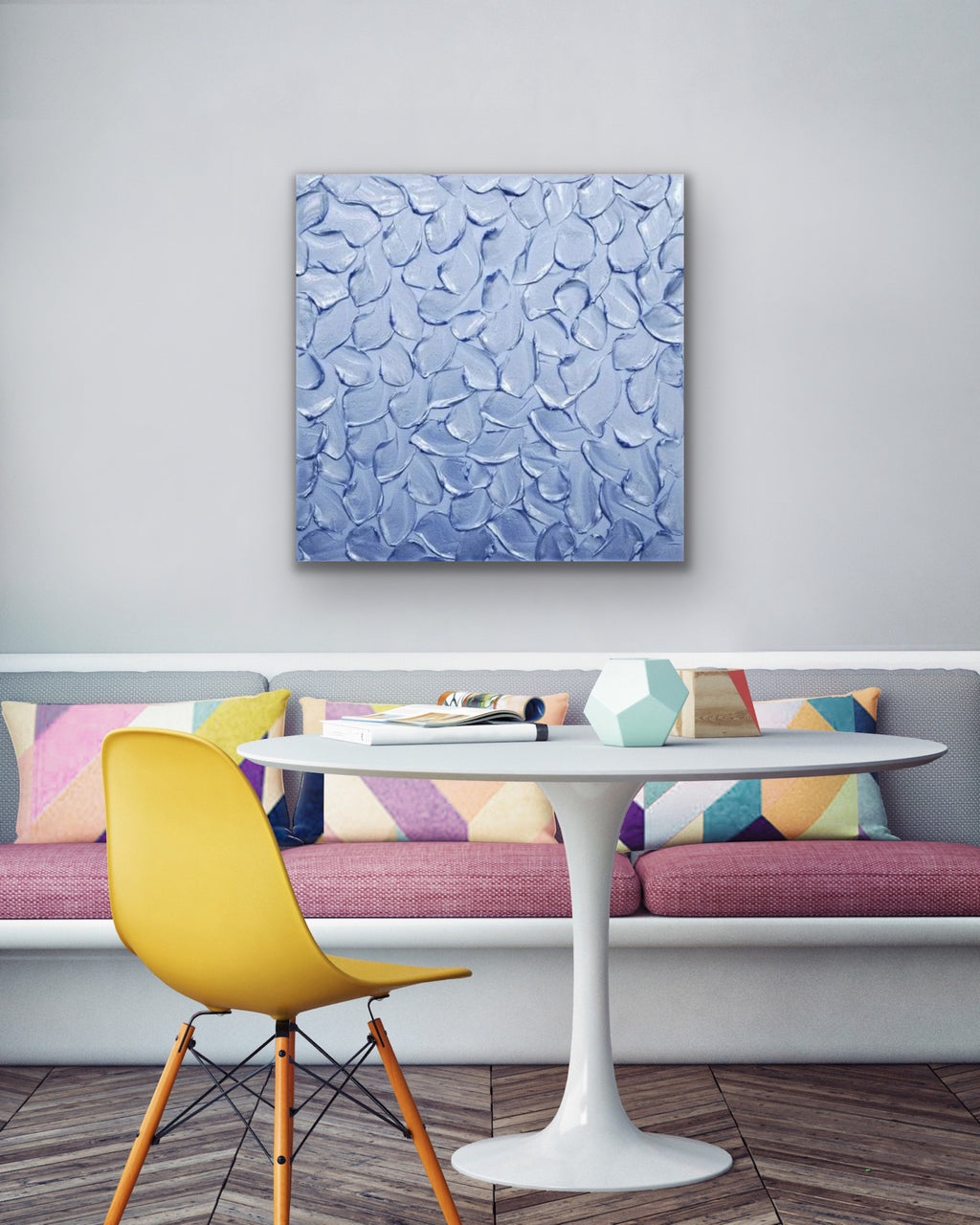 Periwinkle Baby Blue Abstract Minimalist ORIGINAL Metallic Textured Painting palette knife Impasto, Abstract Wall Art -MADE2ORDER-Mix & match