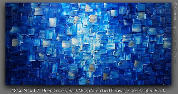 Original Blue Black and silver Modern Art Abstract painting, Geometric Squares Impasto Textured palette knife art by susanna shap (MADE2ORDER)