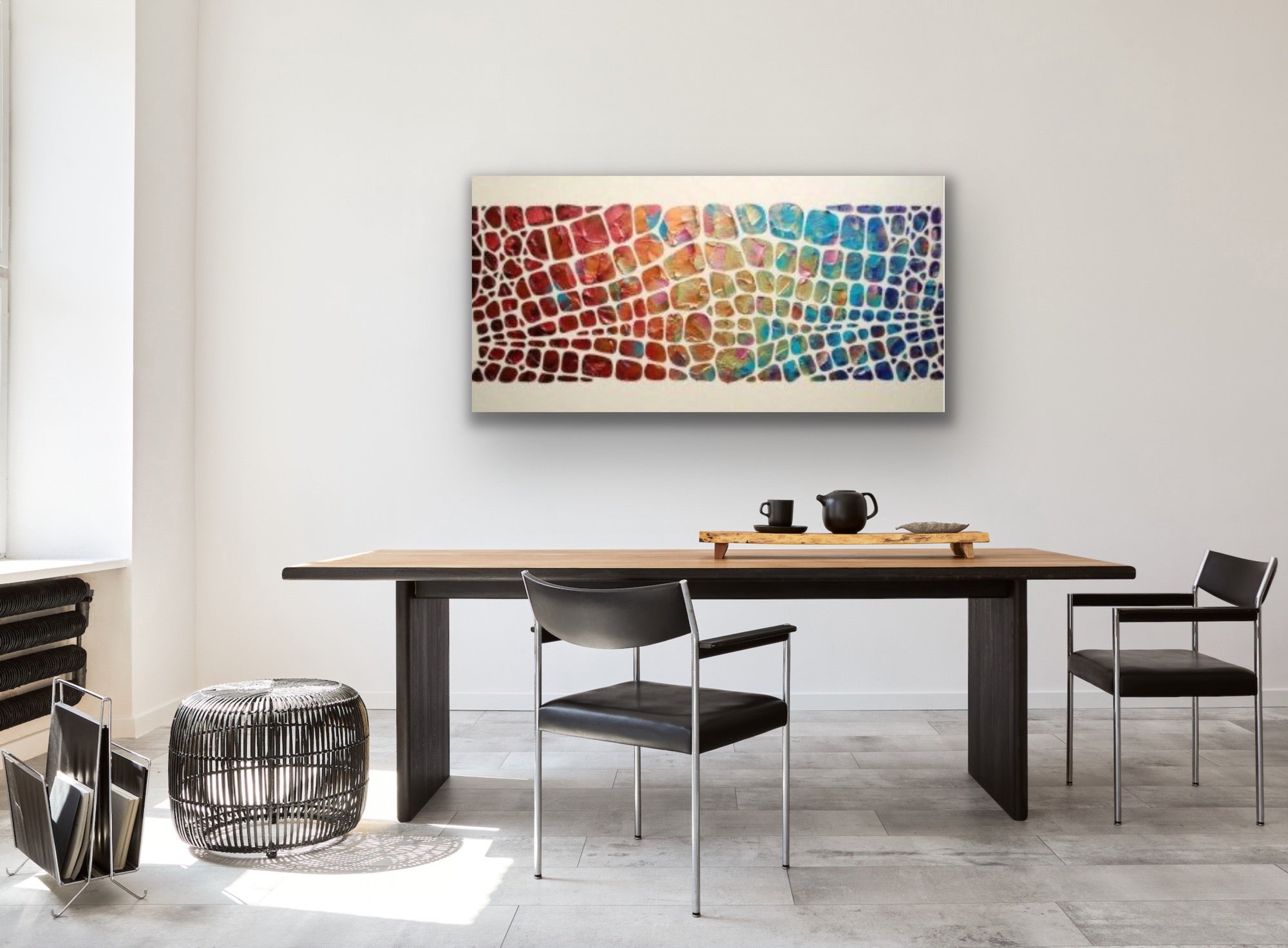“Stained Glass” Colorful Abstract Original Palette knife Impasto Textured Large Wall Art MADE2ORDER Geometric Mosaic Painting Black and MultiColor