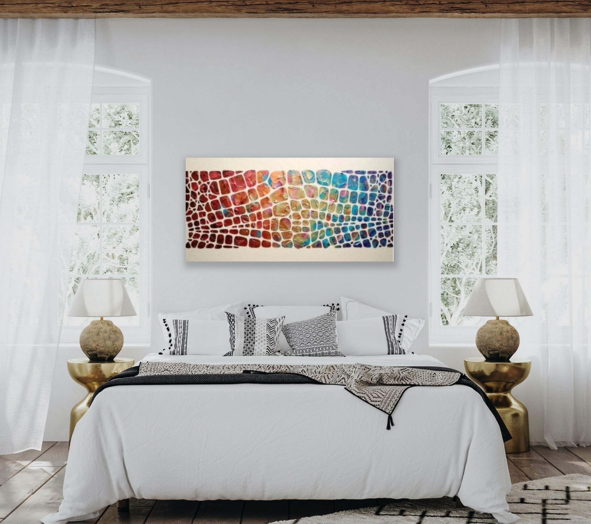 “Stained Glass” Colorful Abstract Original Palette knife Impasto Textured Large Wall Art MADE2ORDER Geometric Mosaic Painting Black and MultiColor