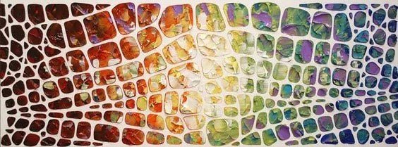 Original Abstract Palette Knife Impasto Textured Geometric painting, multicolor rainbow on white, Large Wall Art Mosaic (48”x24”) MADE2ORDER