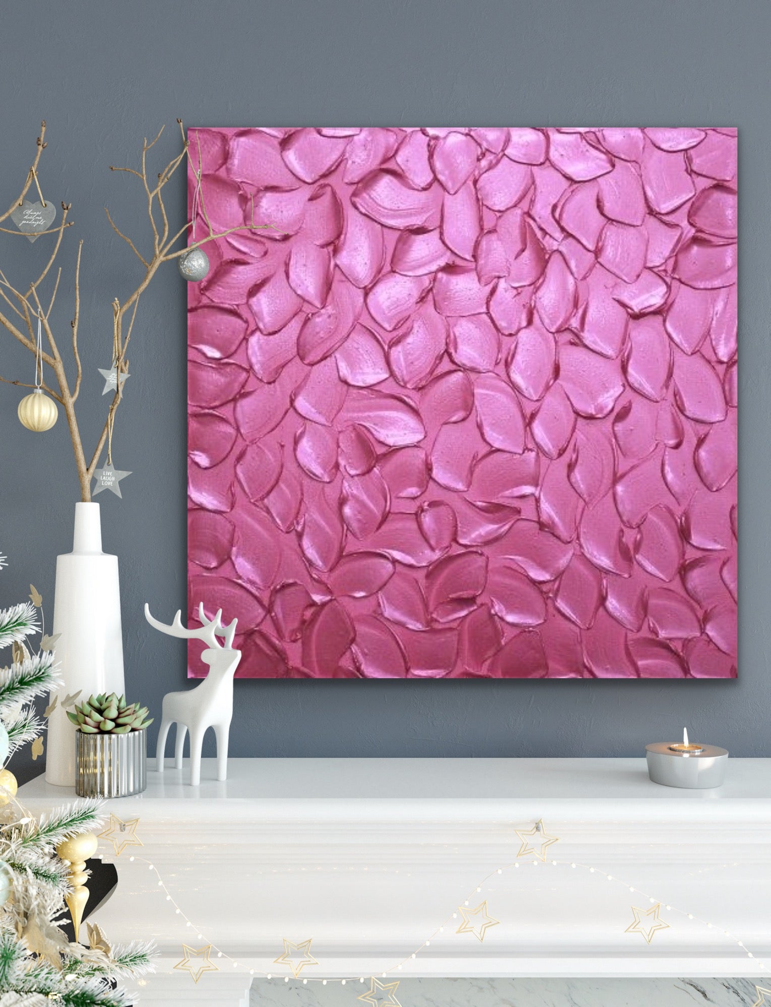 Hot Pink Abstract Minimalist ORIGINAL Metallic Textured Painting palette knife Impasto, Abstract Wall Art -MADE2ORDER-Mix & match