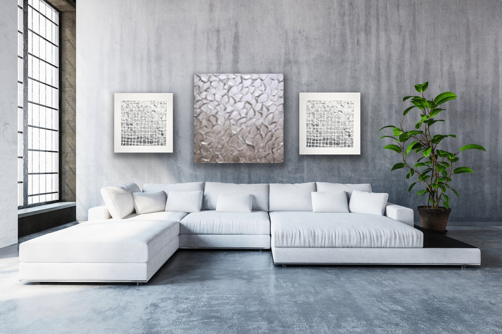 White and Silver Abstract Minimalist ORIGINAL Textured Painting palette knife Impasto, Abstract Wall Art -MADE2ORDER