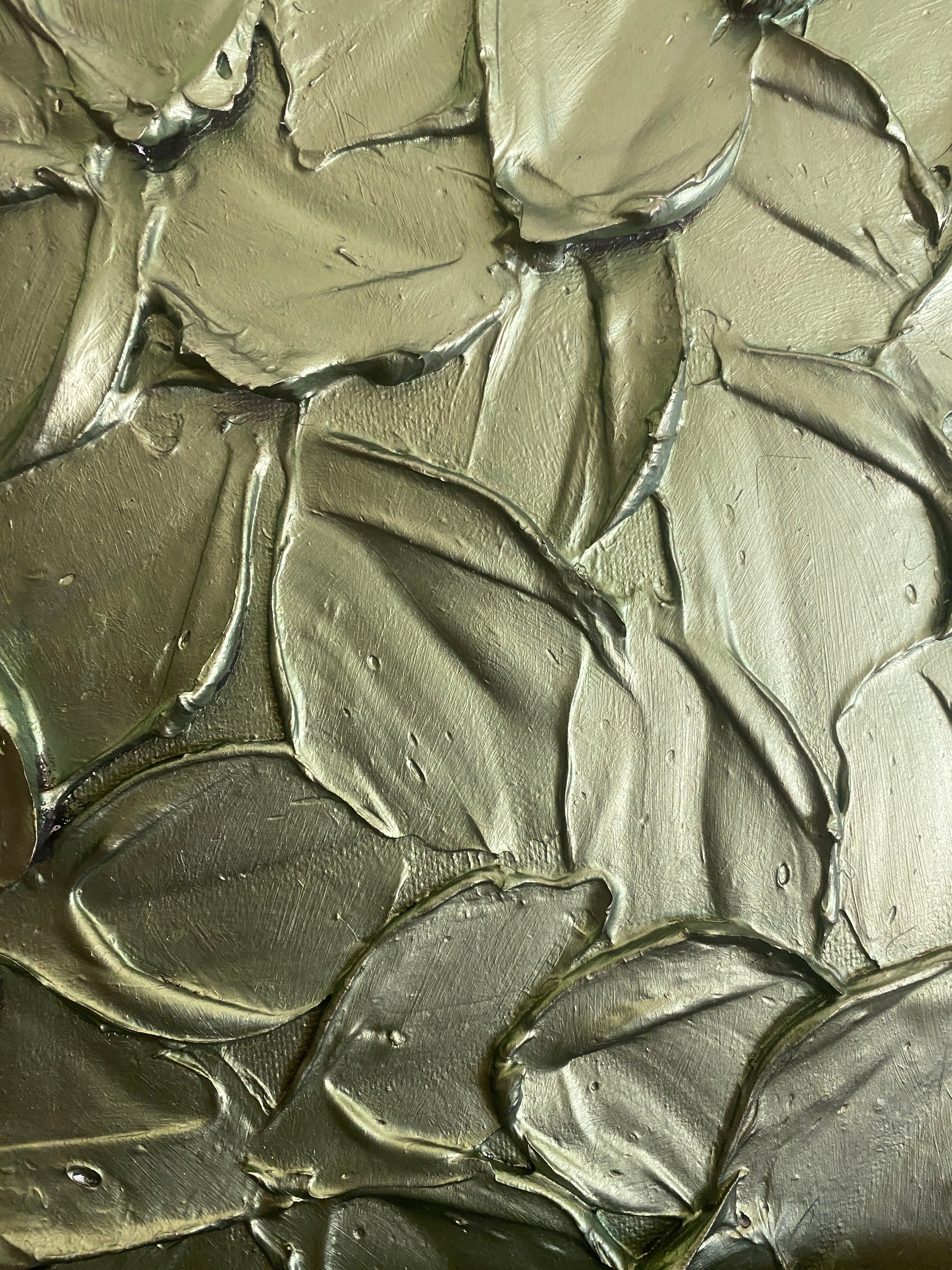 Original Metallic olive green large textured abstract painting palette knife impasto art by susanna shap (MADE2ORDER)