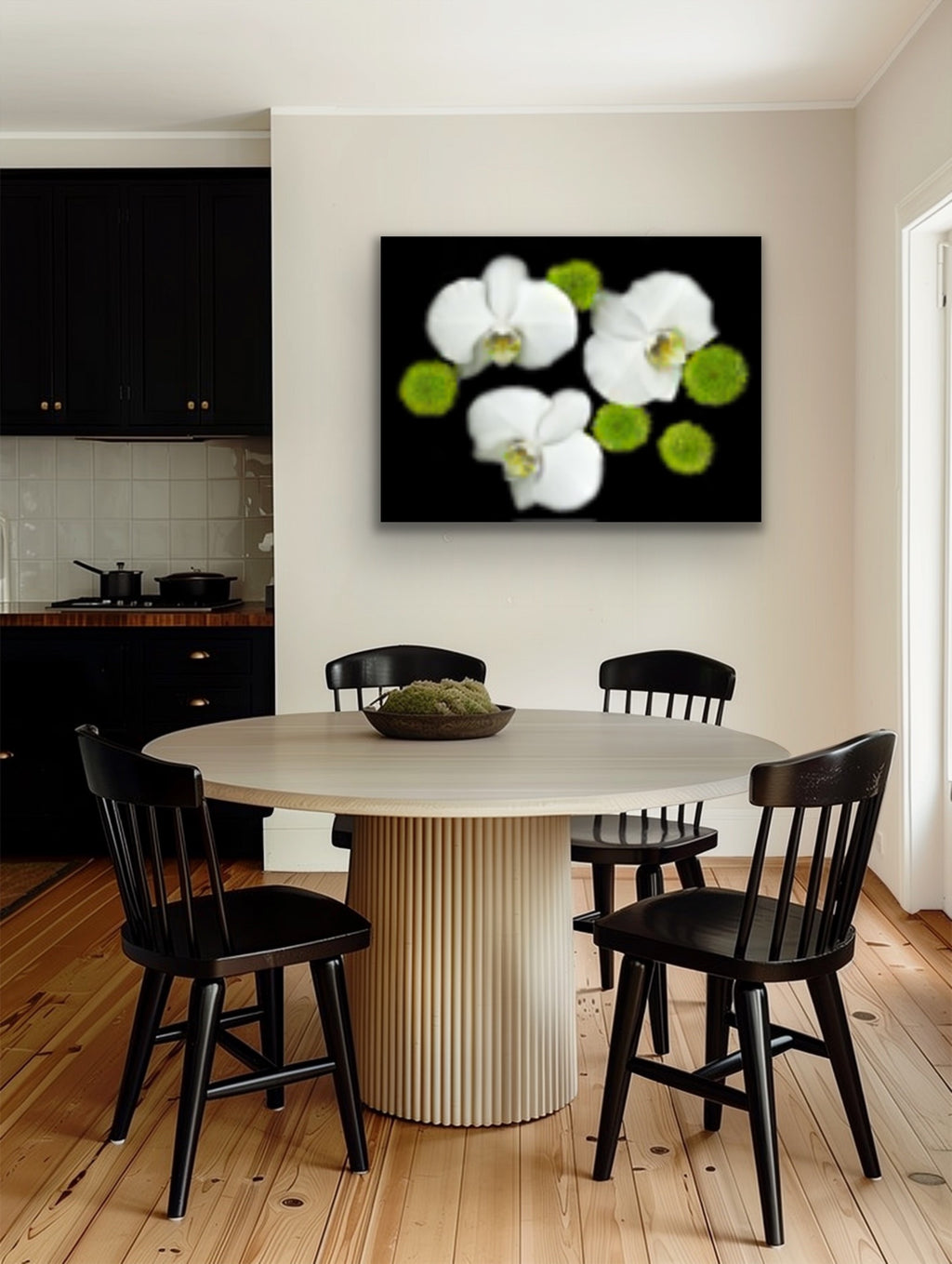 White orchids, Original black white & green Photography, Wall art home decor, Stretched Canvas, Fine Art Giclee PRINT by susanna shap