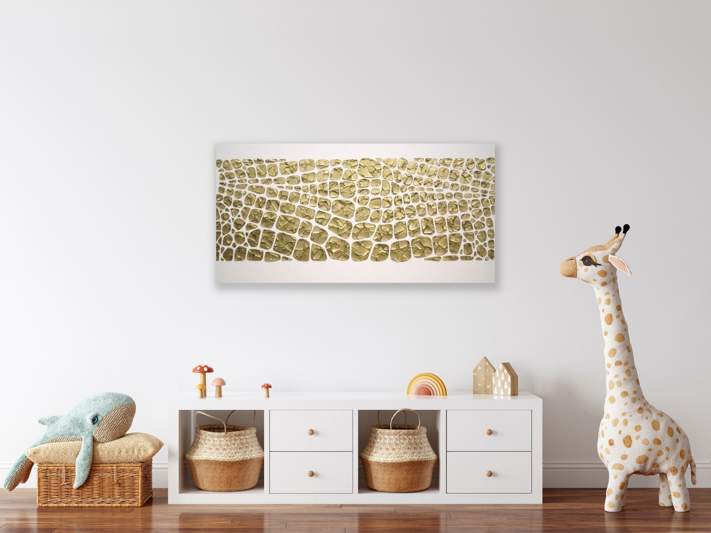 Original white and gold Textured Large Abstract Art MADE2ORDER Mosaic Painting (48”x24”)