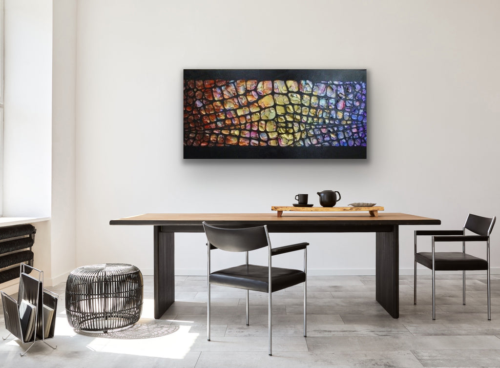 Original Palette knife Impasto Textured Large Abstract Wall Art MADE2ORDER Geometric Mosaic Painting Black and MultiColor