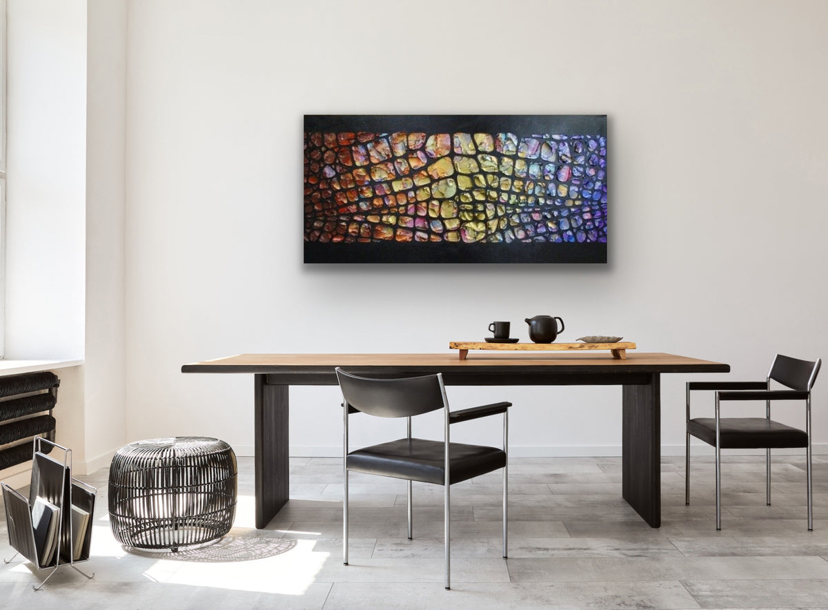 Original Palette knife Impasto Textured Large Abstract Wall Art MADE2ORDER Geometric Mosaic Painting Black and MultiColor