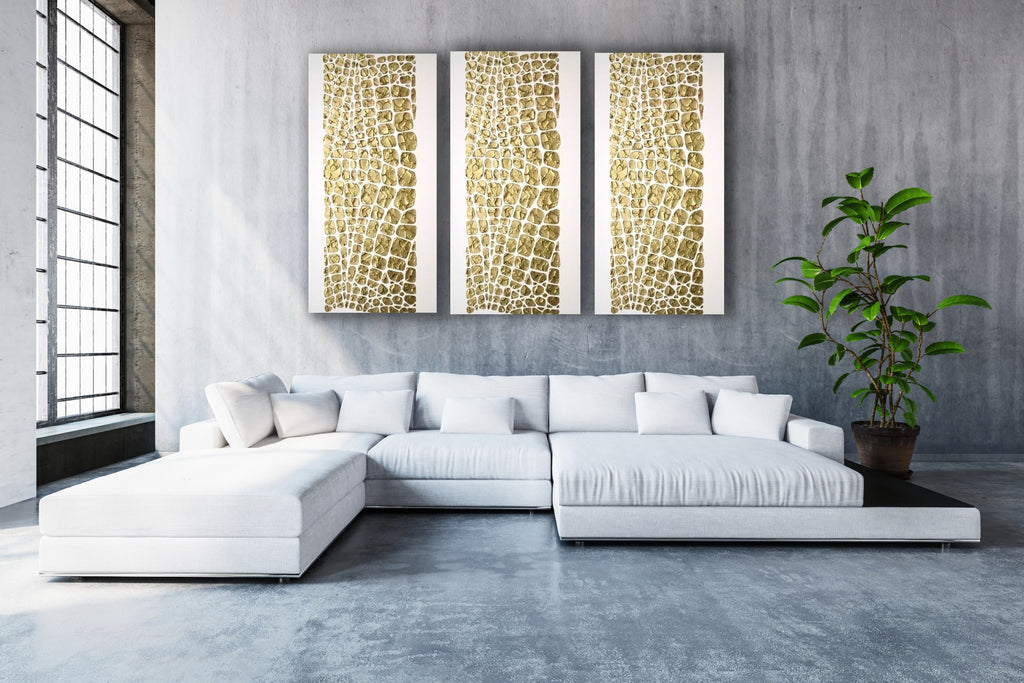 Original white and gold Textured Large Abstract Art MADE2ORDER Mosaic Painting (48”x24”)