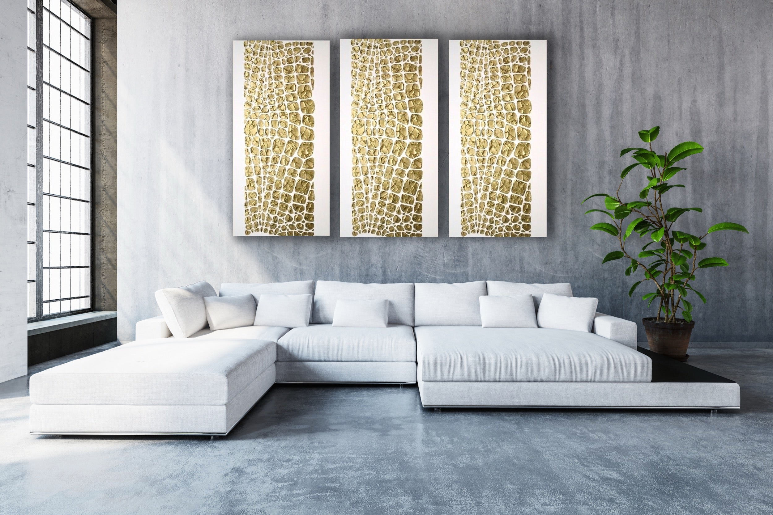 Original white and gold Textured Large Abstract Art MADE2ORDER Mosaic Painting (48”x24”)