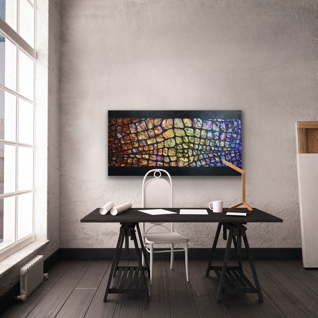Original Palette knife Impasto Textured Large Abstract Wall Art MADE2ORDER Geometric Mosaic Painting Black and MultiColor