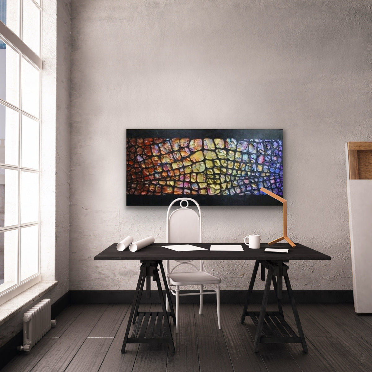 Original Palette knife Impasto Textured Large Abstract Wall Art MADE2ORDER Geometric Mosaic Painting Black and MultiColor