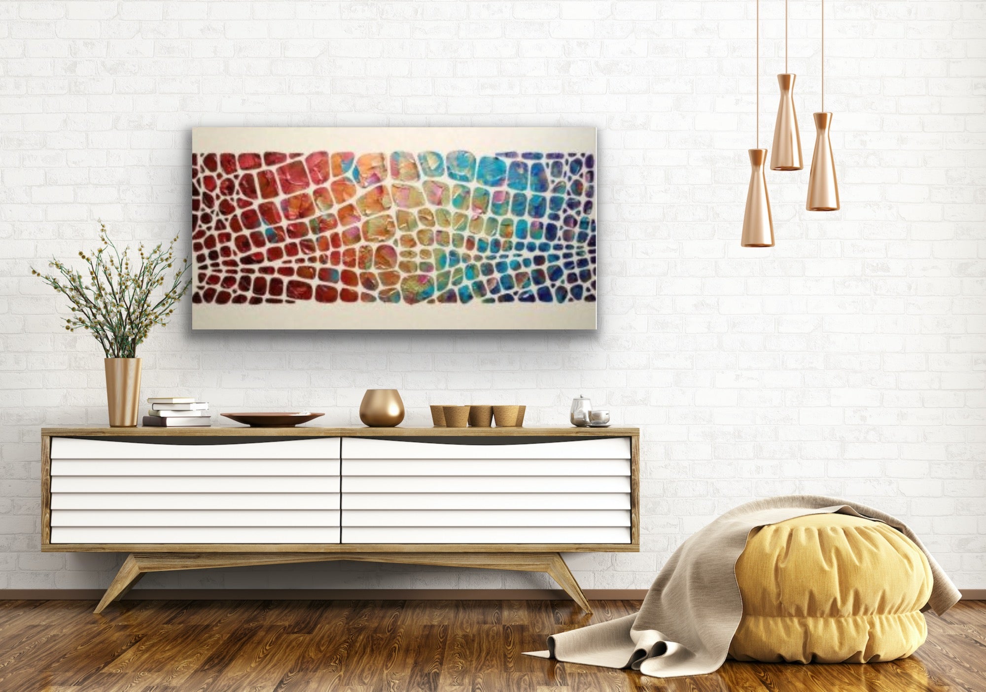 “Stained Glass” Colorful Abstract Original Palette knife Impasto Textured Large Wall Art MADE2ORDER Geometric Mosaic Painting Black and MultiColor