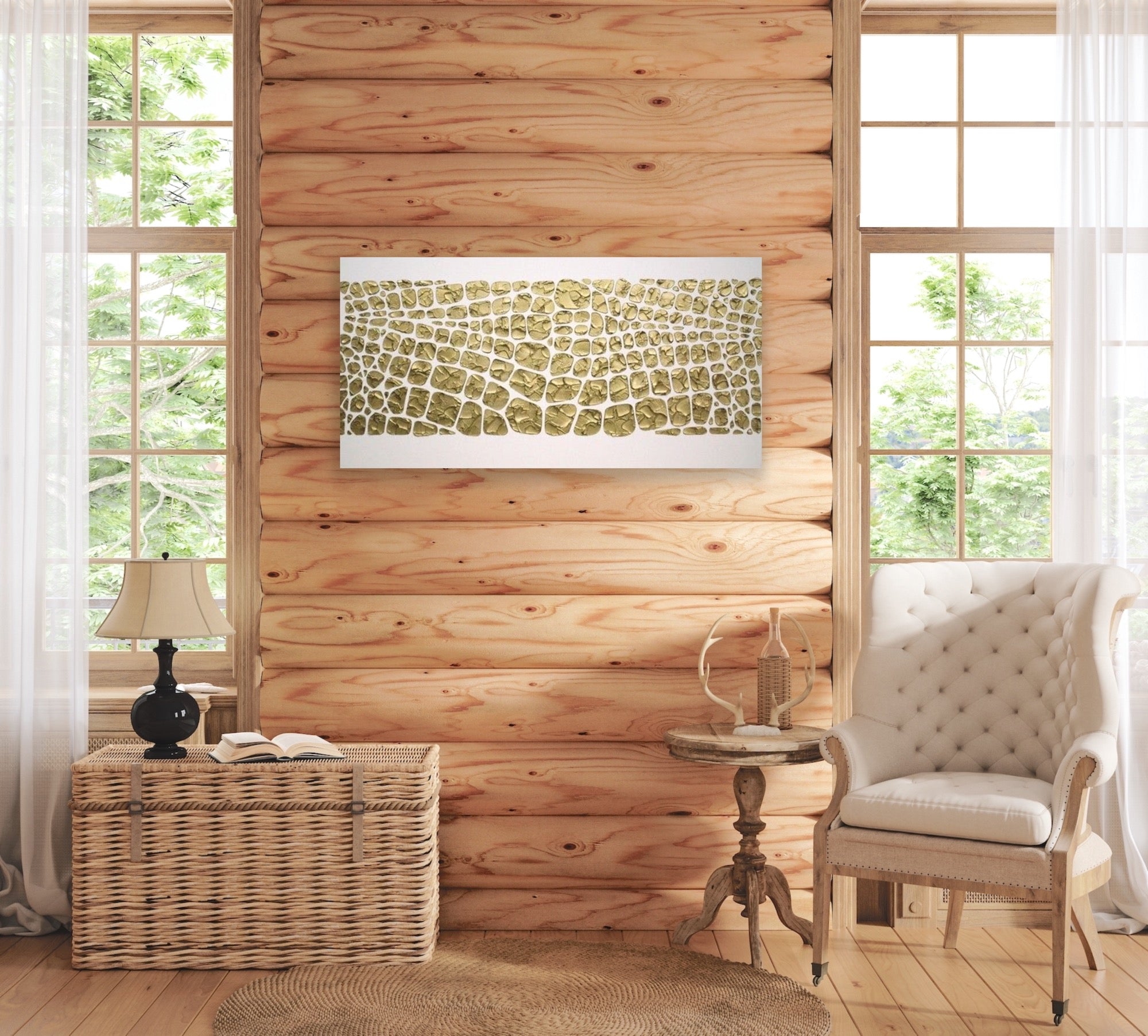 Original white and gold Textured Large Abstract Art MADE2ORDER Mosaic Painting (48”x24”)
