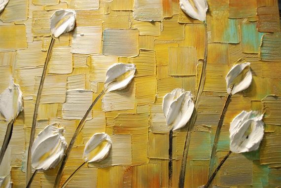 Original Painting White Tulips Abstract Landscape, Earth tones Grey Beige Impasto Textured palette knife art by susanna shap (MADE2ORDER)