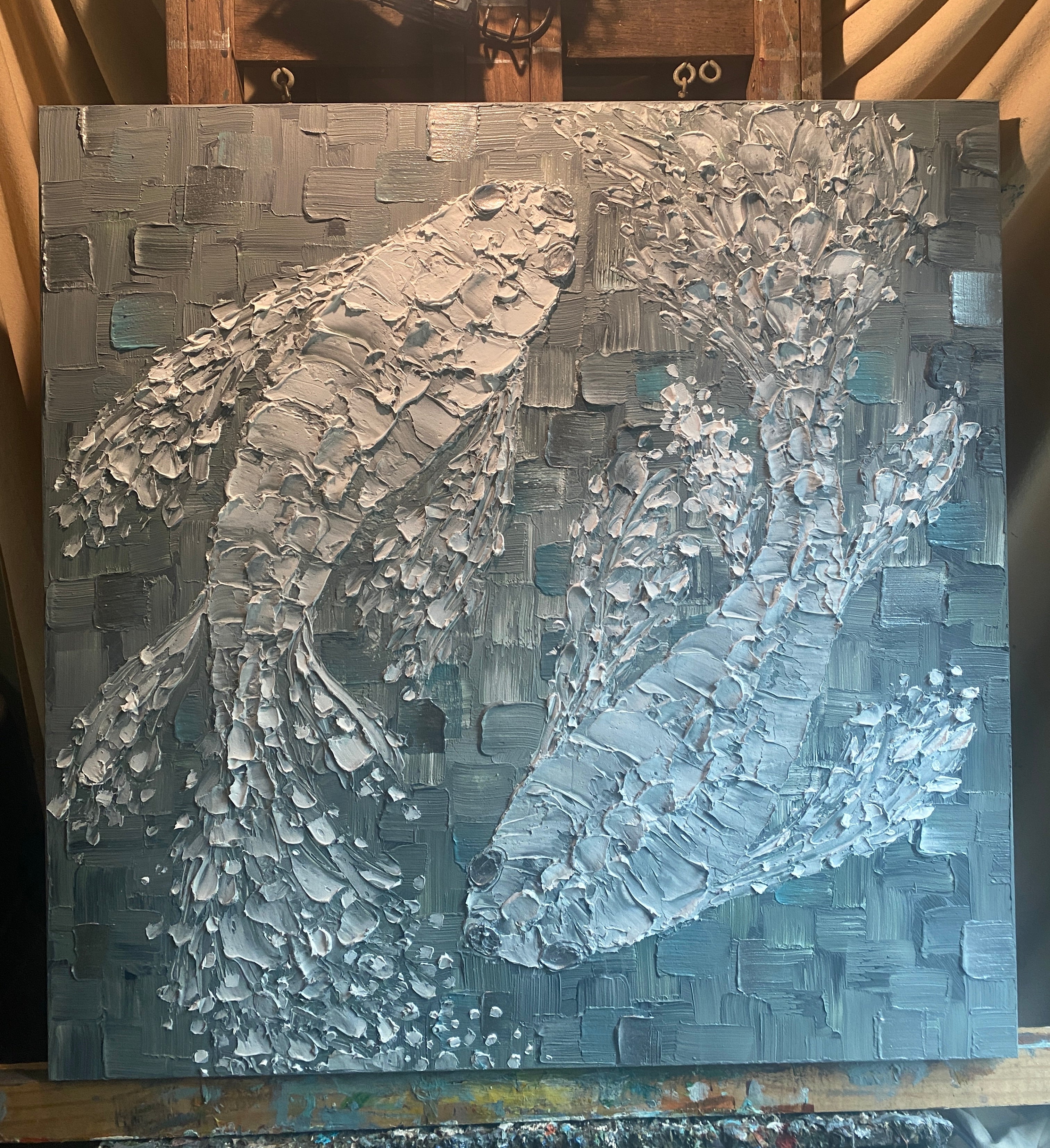Made2order 36x36” koi fish painting- remaining balance on completed commission art- reserved for Jamie