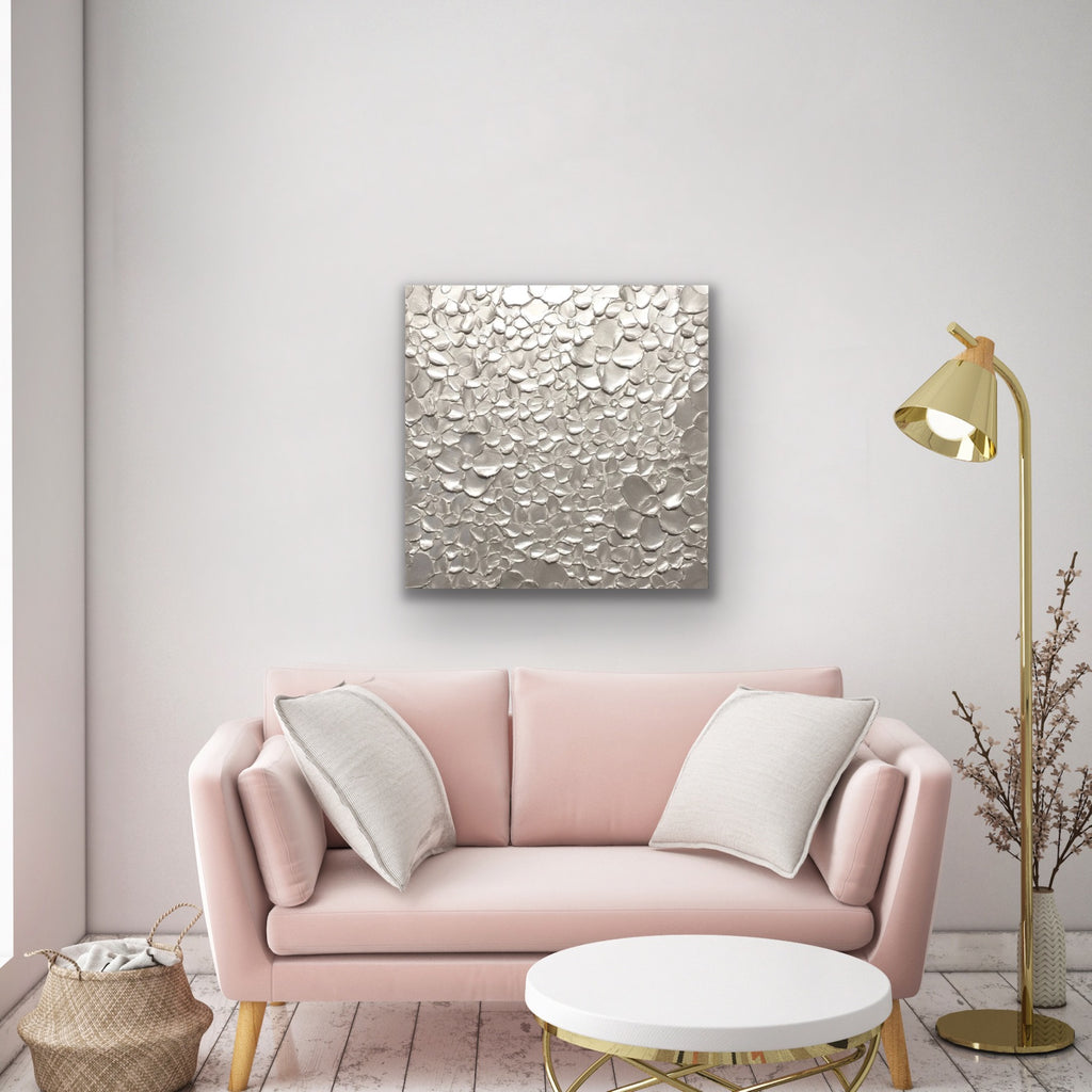 White pearl Blossoms Flowers Abstract Minimalist ORIGINAL Textured Painting palette knife Impasto, Abstract Wall Art -MADE2ORDER