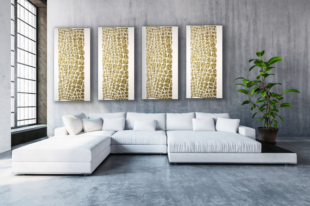 Original white and gold Textured Large Abstract Art MADE2ORDER Mosaic Painting (48”x24”)