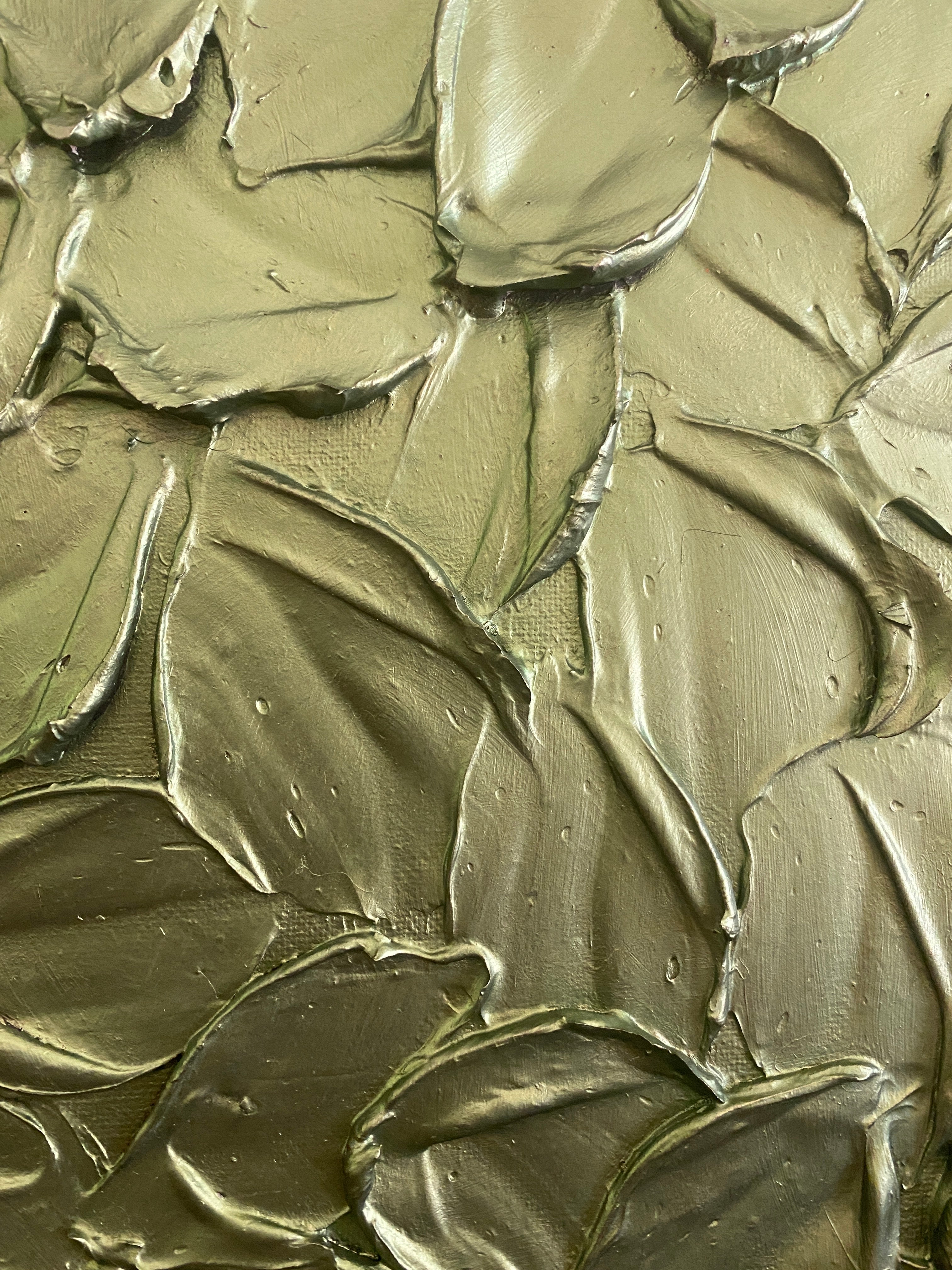Original Metallic olive green large textured abstract painting palette knife impasto art by susanna shap (MADE2ORDER)