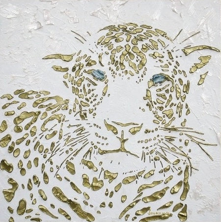 Original Leopard Painting MADE2ORDER Gold On White Textured Palette Knife Art