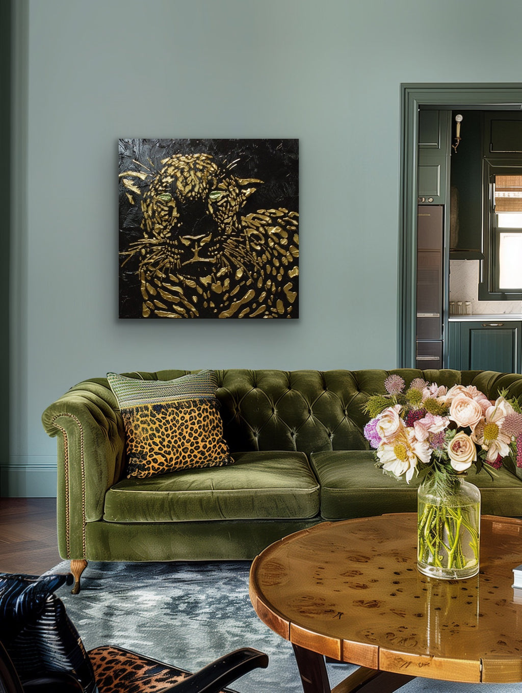 Original Abstract Leopard Painting Black Gold Palette Knife Impasto Textured Fine Art on Canvas - MADE2ORDER Mix&match
