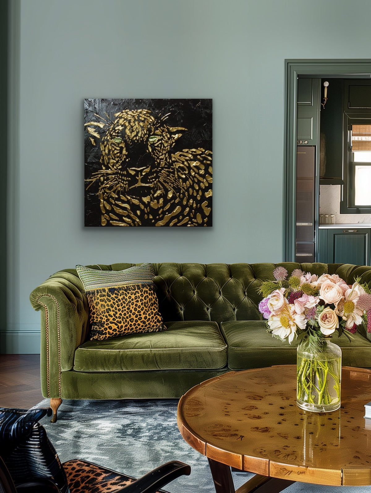 Original Abstract Leopard Painting Black Gold Palette Knife Impasto Textured Fine Art on Canvas - MADE2ORDER Mix&match