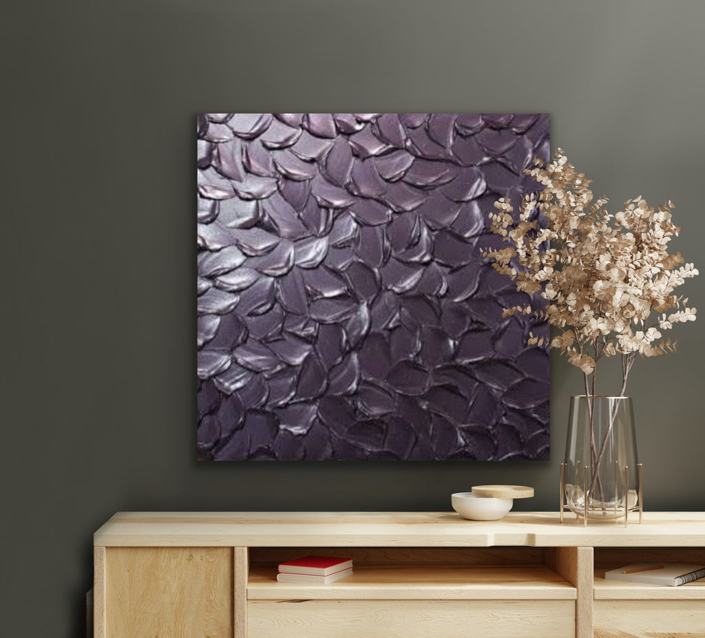 Lilac Smoky purple Abstract Minimalist ORIGINAL Metallic Textured Painting palette knife Impasto, Abstract Wall Art -MADE2ORDER-Mix & match