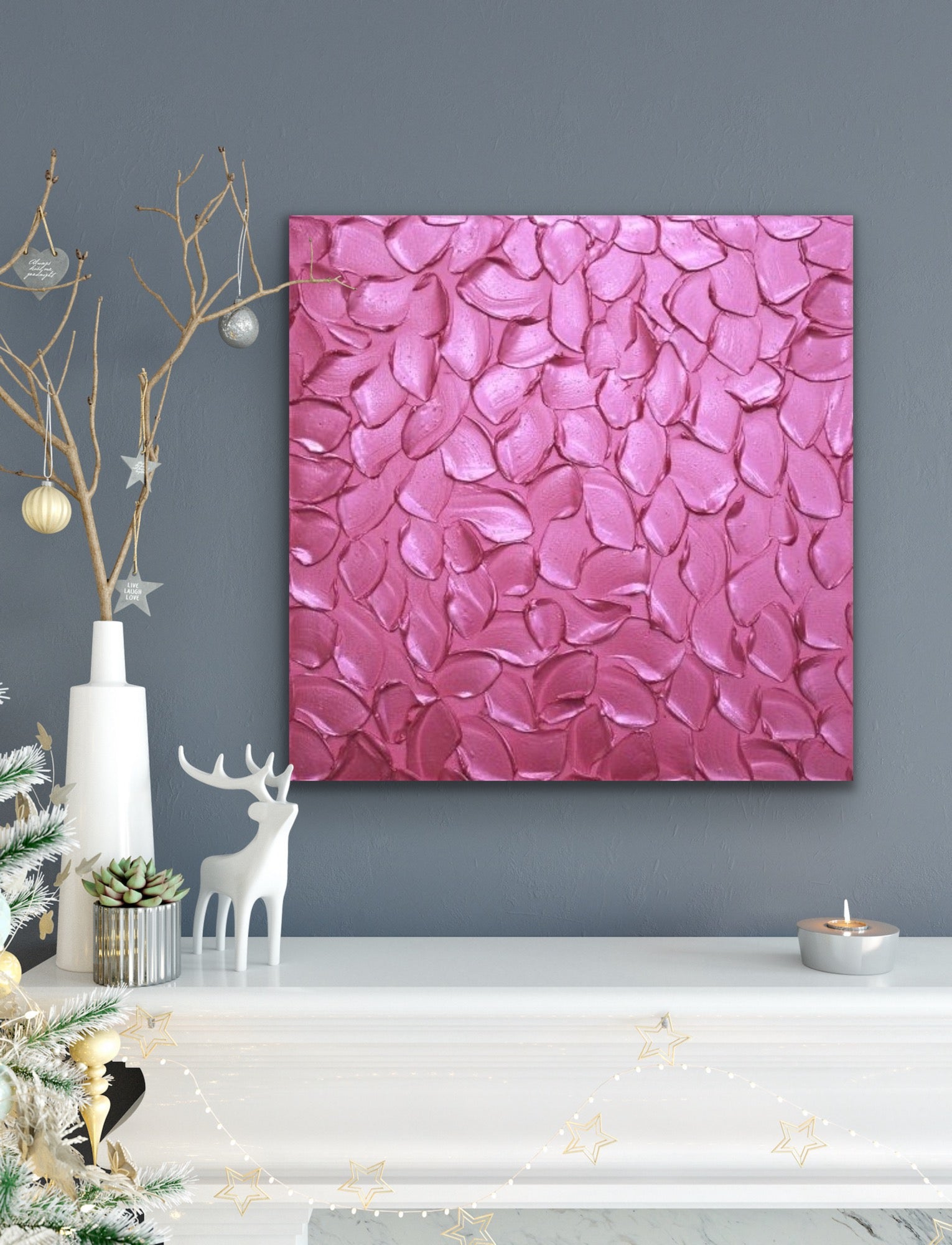 Hot Pink Abstract Minimalist ORIGINAL Metallic Textured Painting palette knife Impasto, Abstract Wall Art -MADE2ORDER-Mix & match