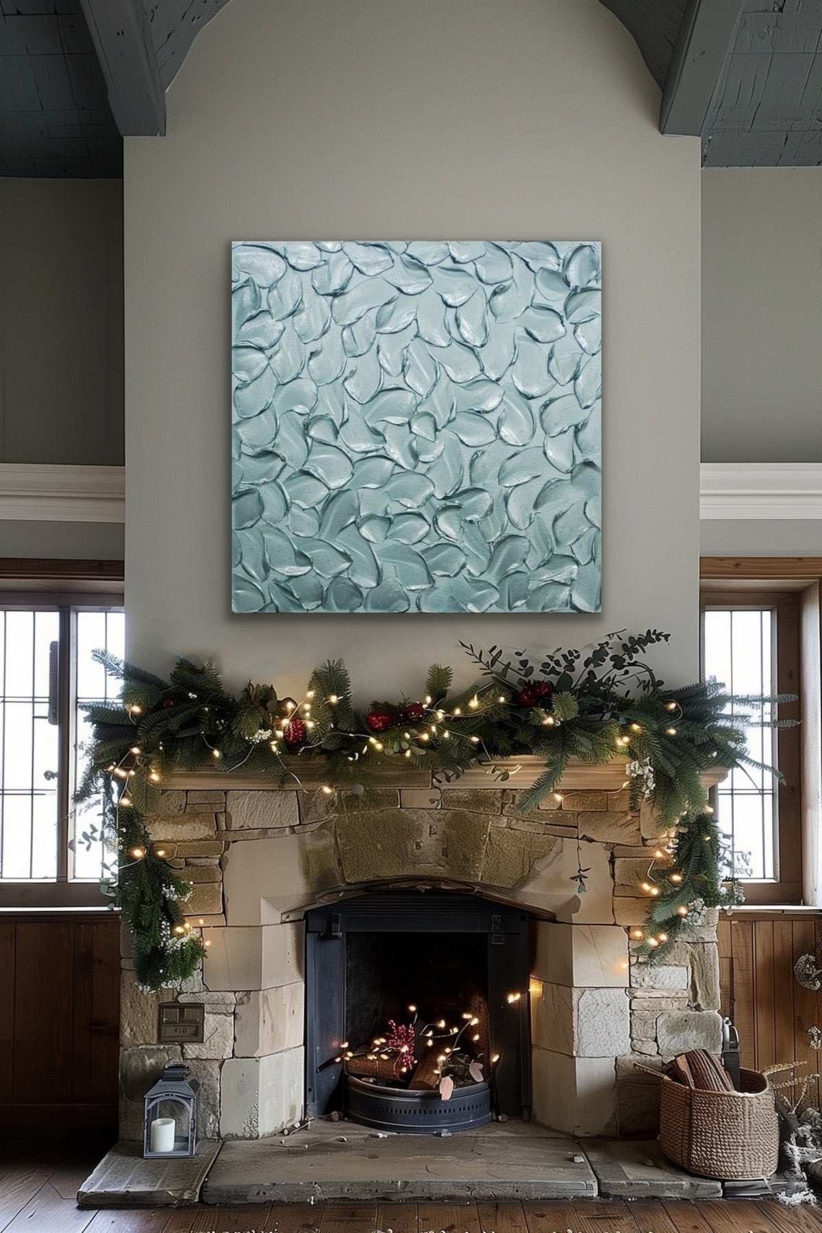 Teal blue ORIGINAL Textured Painting Abstract Minimalist Metallic palette knife Impasto, Abstract Wall Art -MADE2ORDER-Mix & match