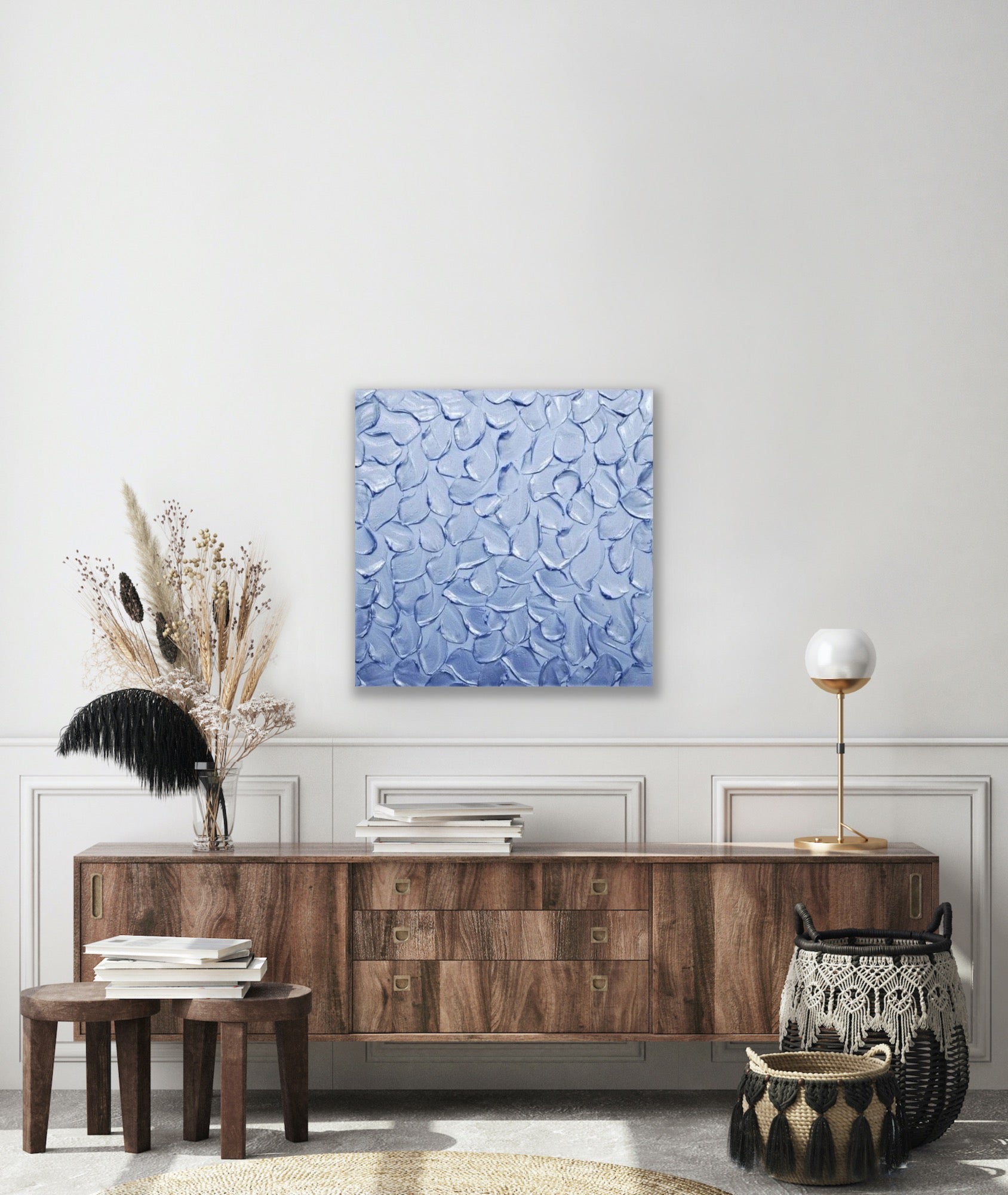Periwinkle Baby Blue Abstract Minimalist ORIGINAL Metallic Textured Painting palette knife Impasto, Abstract Wall Art -MADE2ORDER-Mix & match