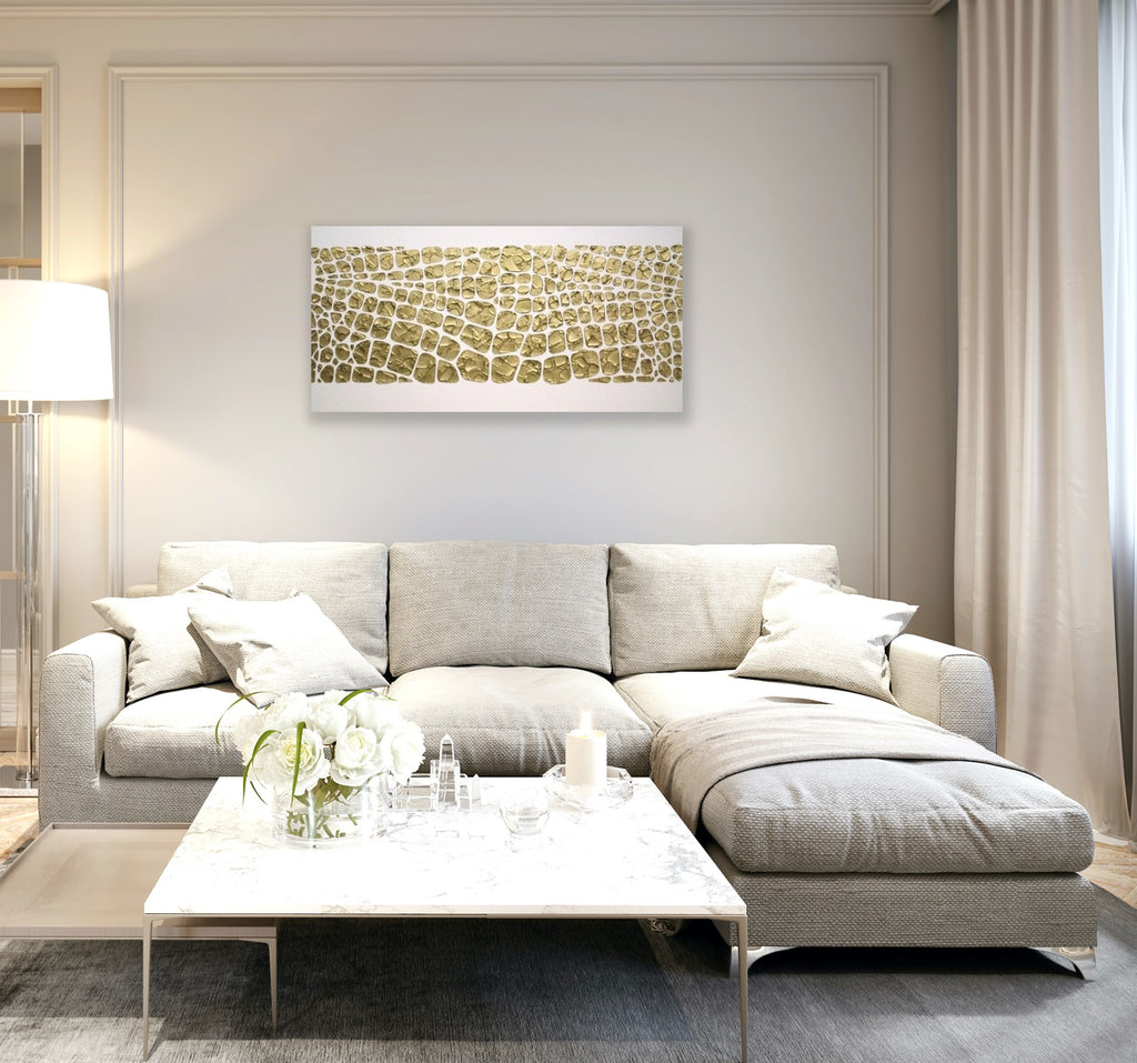 Original white and gold Textured Large Abstract Art MADE2ORDER Mosaic Painting (48”x24”)