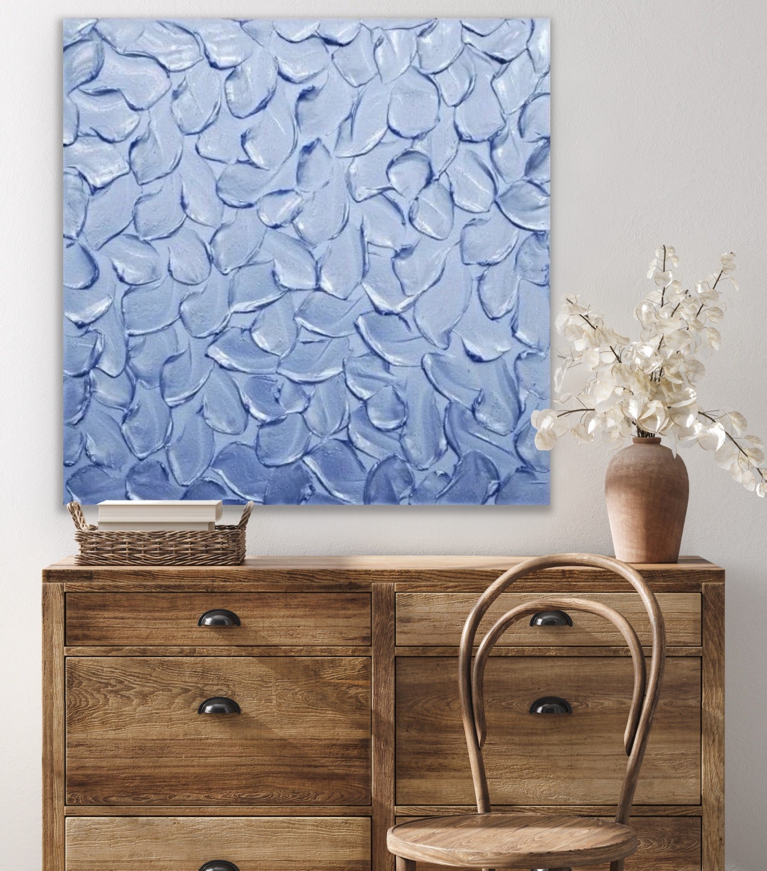 Periwinkle Baby Blue Abstract Minimalist ORIGINAL Metallic Textured Painting palette knife Impasto, Abstract Wall Art -MADE2ORDER-Mix & match