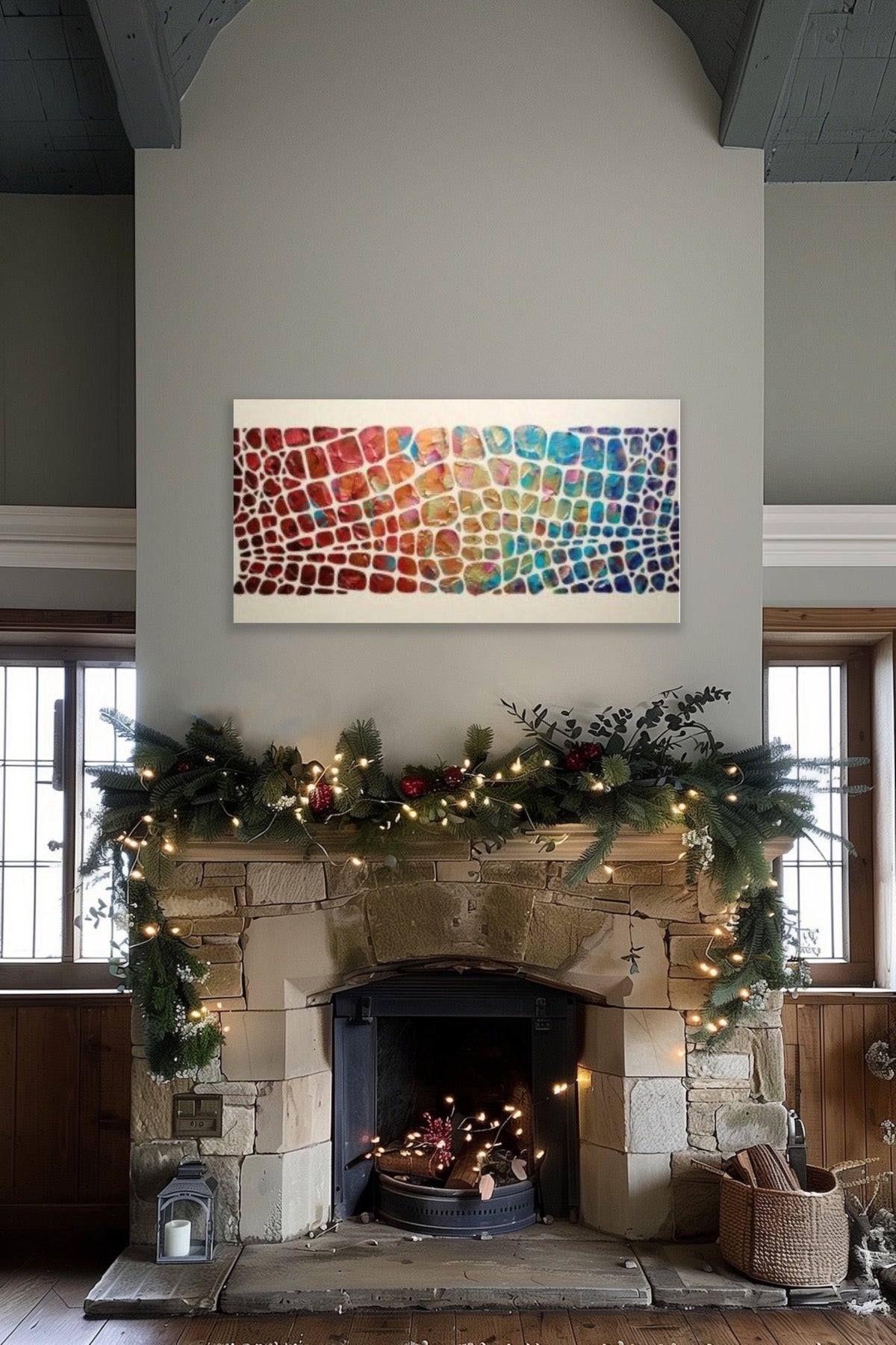 “Stained Glass” Colorful Abstract Original Palette knife Impasto Textured Large Wall Art MADE2ORDER Geometric Mosaic Painting Black and MultiColor