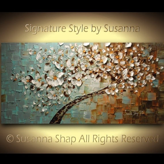 Original Abstract tree painting White cherry blossom textured palette knife impasto art by susanna shap (MADE2ORDER)