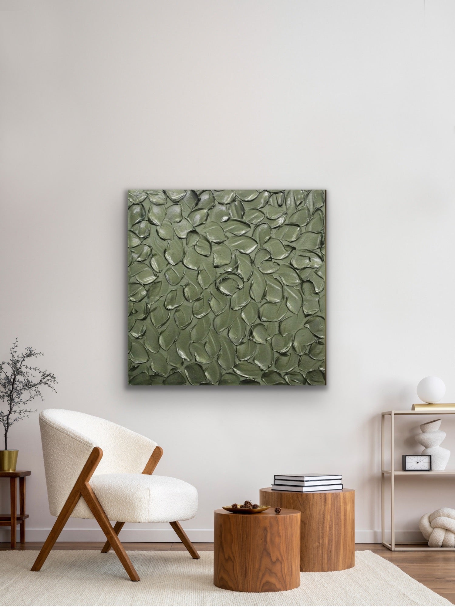 Green Grey Abstract Minimalist ORIGINAL Metallic Textured Painting palette knife Impasto, Abstract Wall Art -MADE2ORDER-Mix & match