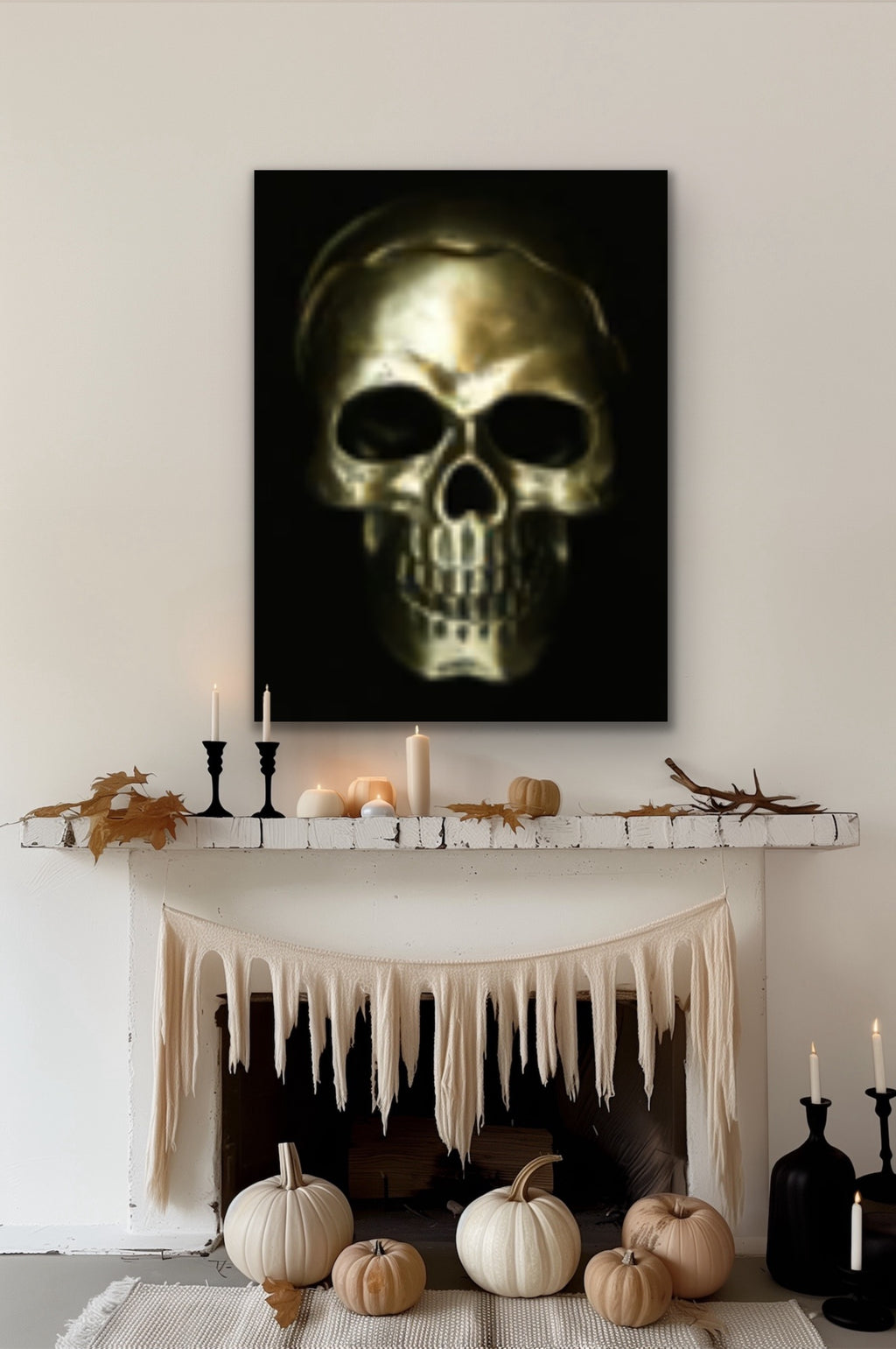 Gold skull on black goth Original Photography Halloween Wall art decor, Stretched Canvas, Fine Art Giclee PRINT, Small-X large, Susanna Shap