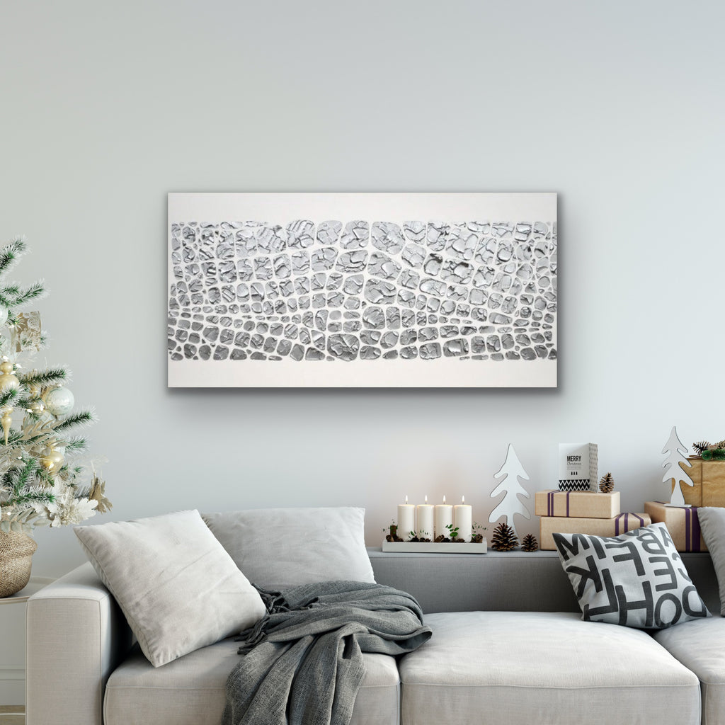 Original painting, metallic silver on white, Textured Large Abstract Art MADE2ORDER Mosaic Painting (48”x24”)