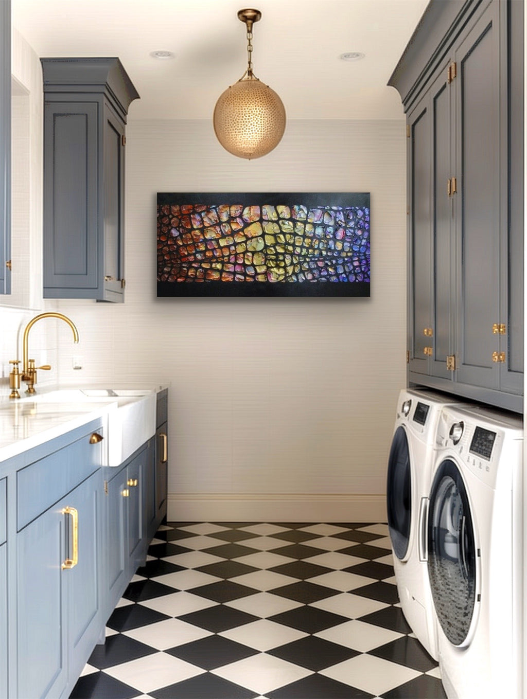 Original Palette knife Impasto Textured Large Abstract Wall Art MADE2ORDER Geometric Mosaic Painting Black and MultiColor