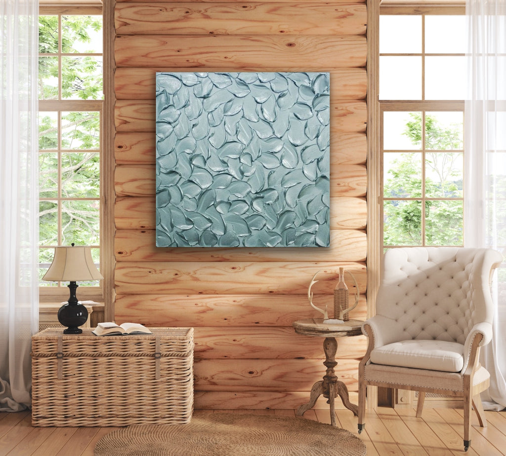 Teal blue ORIGINAL Textured Painting Abstract Minimalist Metallic palette knife Impasto, Abstract Wall Art -MADE2ORDER-Mix & match