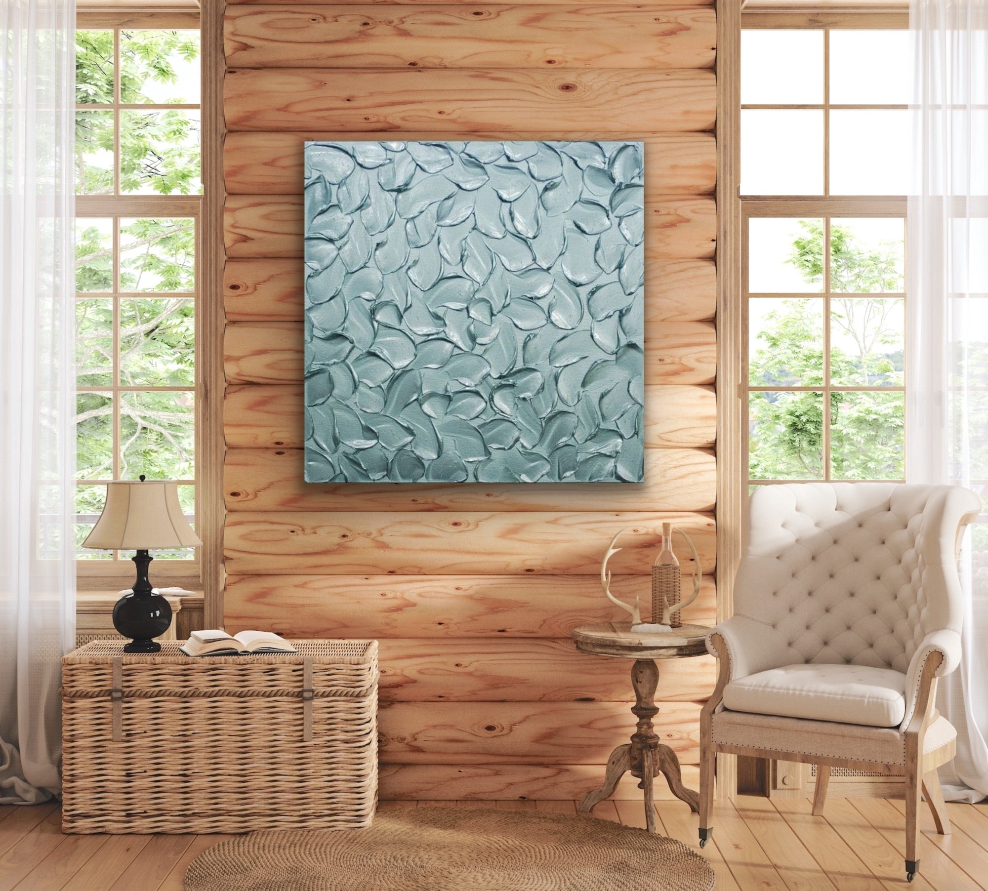 Teal blue ORIGINAL Textured Painting Abstract Minimalist Metallic palette knife Impasto, Abstract Wall Art -MADE2ORDER-Mix & match