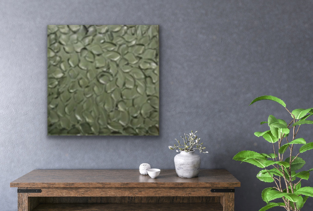 Green Grey Abstract Minimalist ORIGINAL Metallic Textured Painting palette knife Impasto, Abstract Wall Art -MADE2ORDER-Mix & match