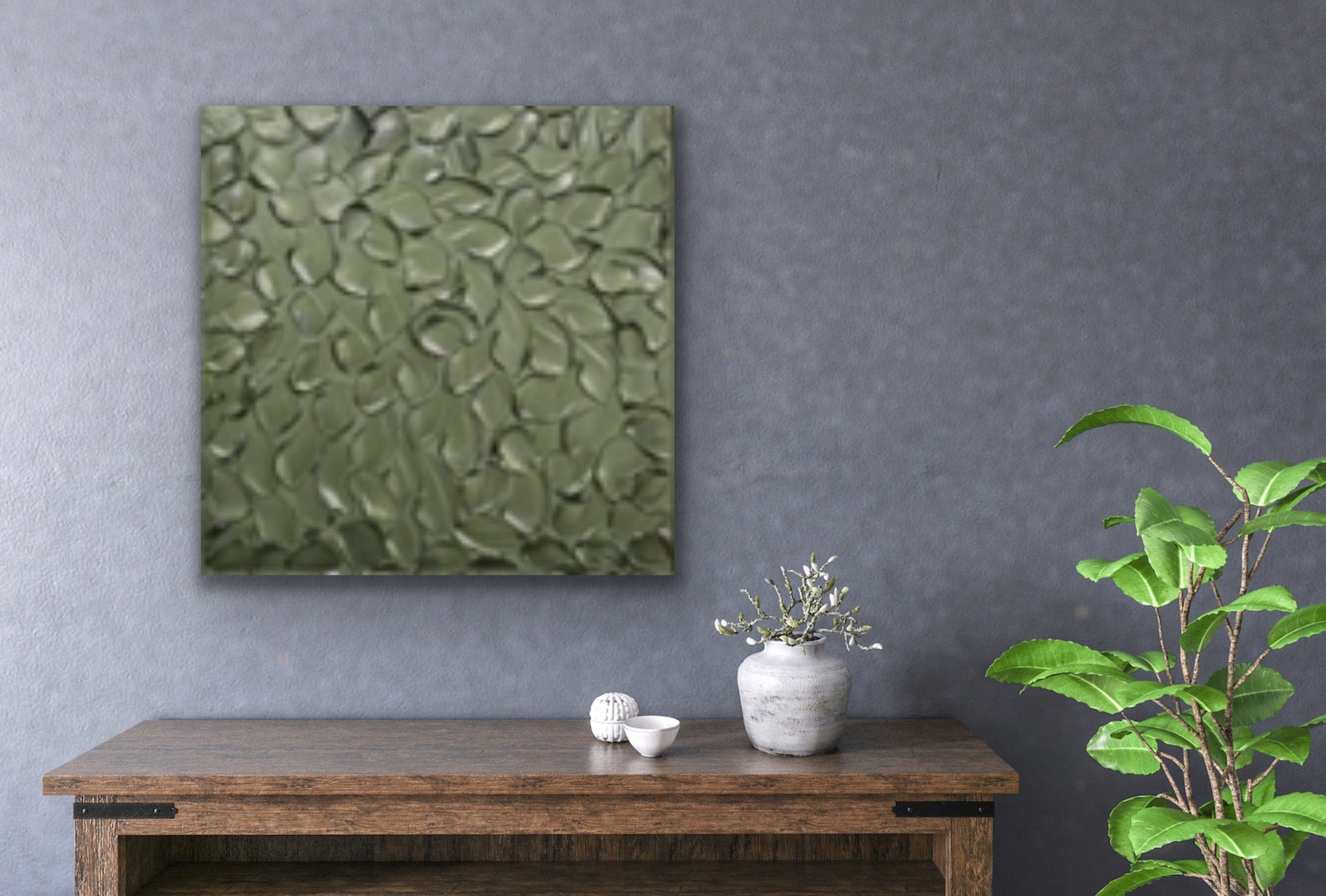 Green Grey Abstract Minimalist ORIGINAL Metallic Textured Painting palette knife Impasto, Abstract Wall Art -MADE2ORDER-Mix & match