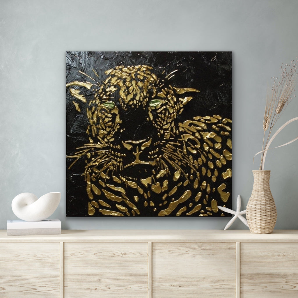 Original Abstract Leopard Painting Black Gold Palette Knife Impasto Textured Fine Art on Canvas - MADE2ORDER Mix&match