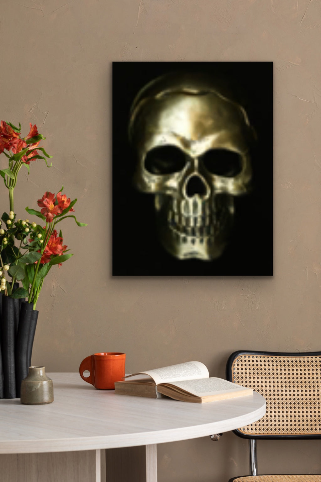 Gold skull on black goth Original Photography Halloween Wall art decor, Stretched Canvas, Fine Art Giclee PRINT, Small-X large, Susanna Shap