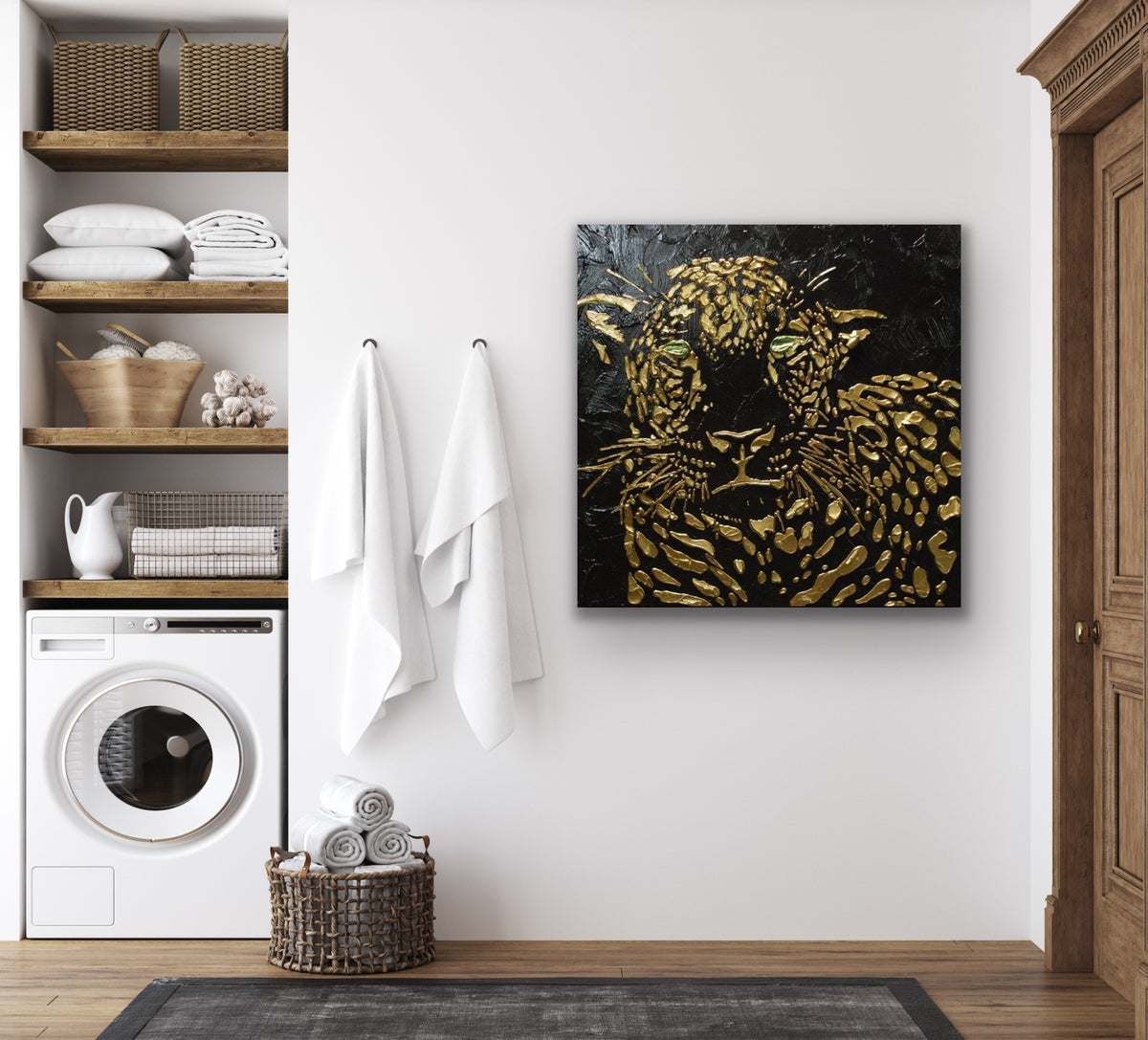 Original Abstract Leopard Painting Black Gold Palette Knife Impasto Textured Fine Art on Canvas - MADE2ORDER Mix&match