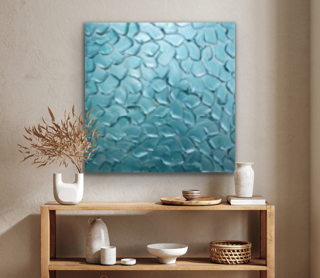 Turquoise Abstract Minimalist ORIGINAL Metallic Textured Painting palette knife Impasto, Abstract Wall Art -MADE2ORDER-Mix & match