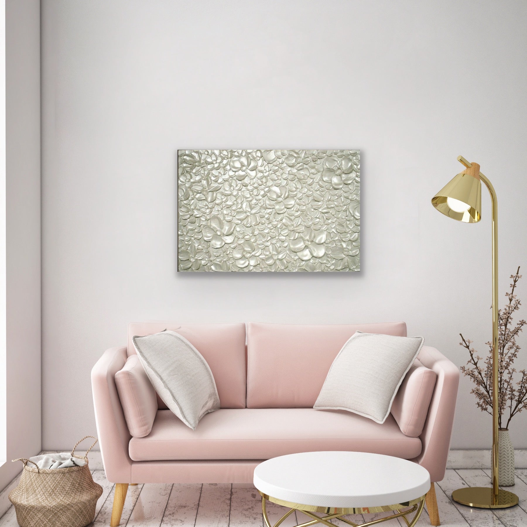White pearl Blossoms Flowers Abstract Minimalist ORIGINAL Textured Painting palette knife Impasto, Abstract Wall Art -MADE2ORDER
